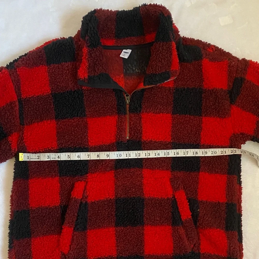 Old Navy Red and Black Checkered Sherpa Pullover